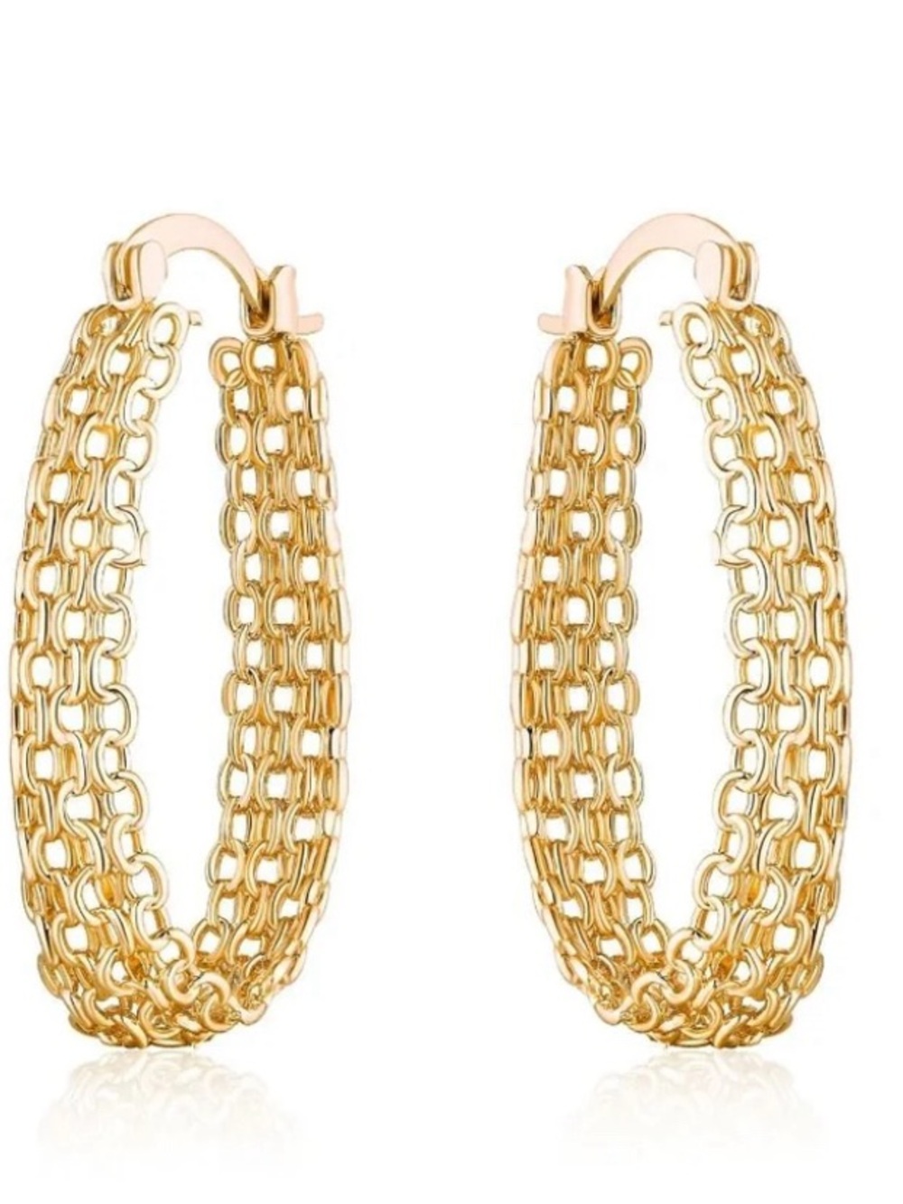 Barzel 18K gold plated link mesh braided hoop earrings - pierced ears
